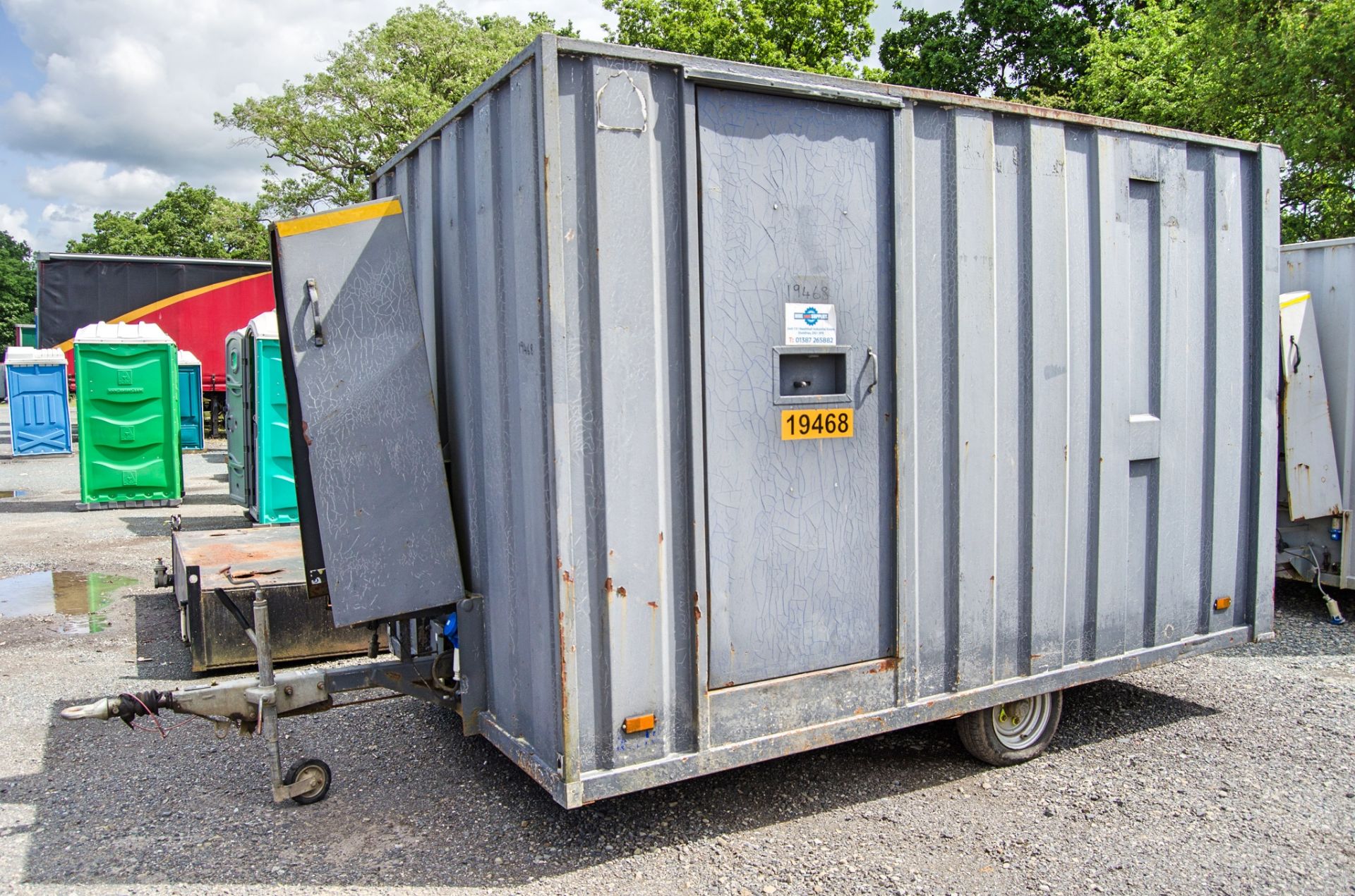 12ft x 8ft steel anti-vandal mobile welfare unit Comprising of: canteen area, toilet & generator