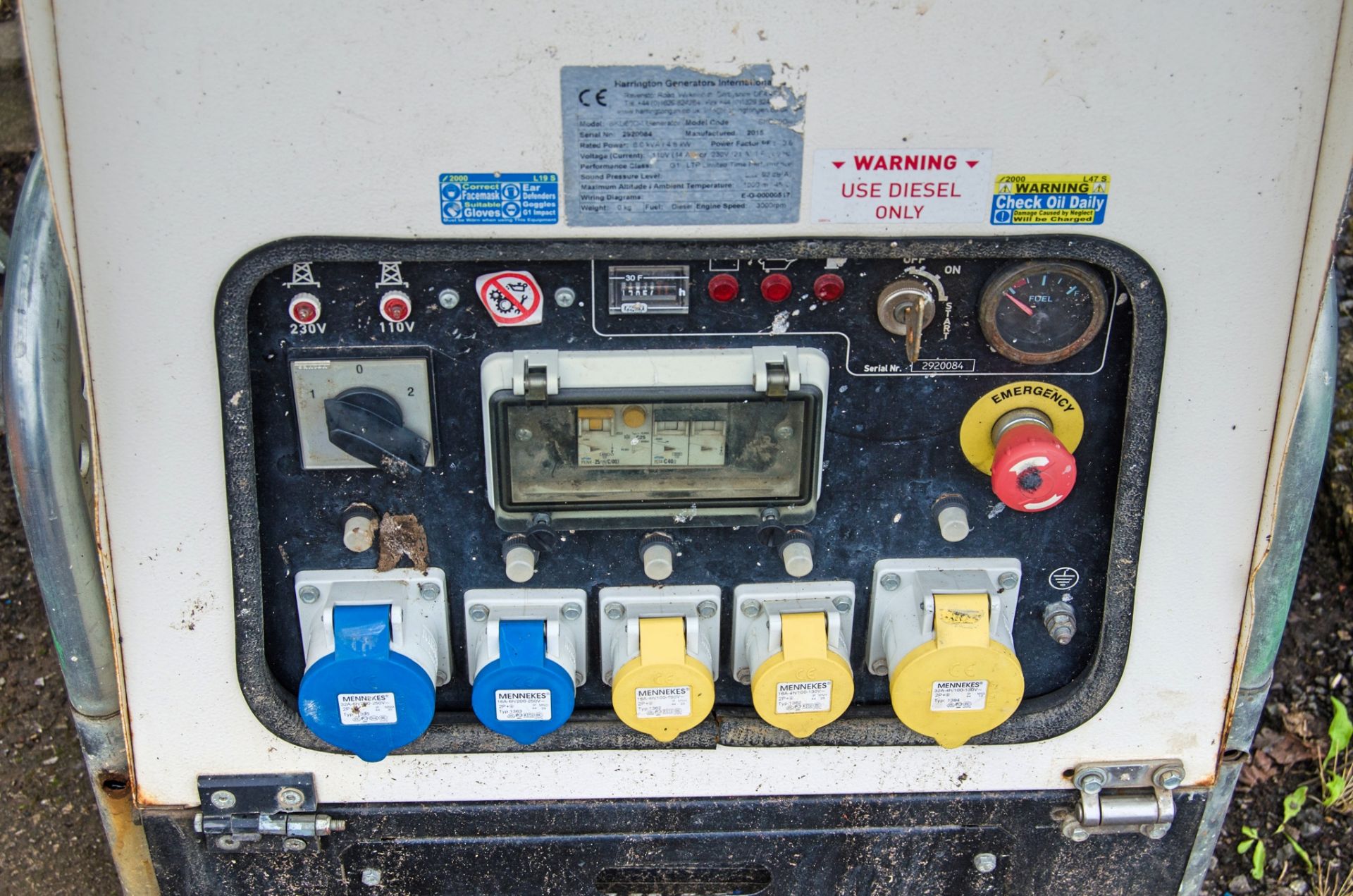 Harrington 6 kva diesel driven generator Year: 2015 S/N: 292084 Recorded hours: 2943 A739335 - Image 3 of 5
