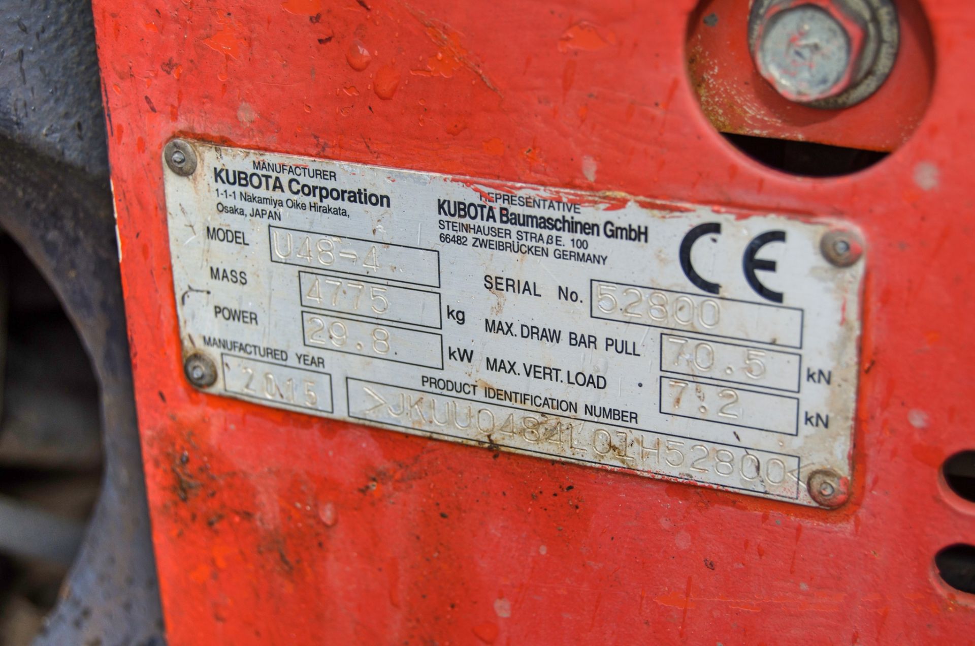 Kubota U48-4 4.8 tonne rubber tracked excavator Year: 2015 S/N: 52800 Recorded Hours: 3093 blade, - Image 25 of 25