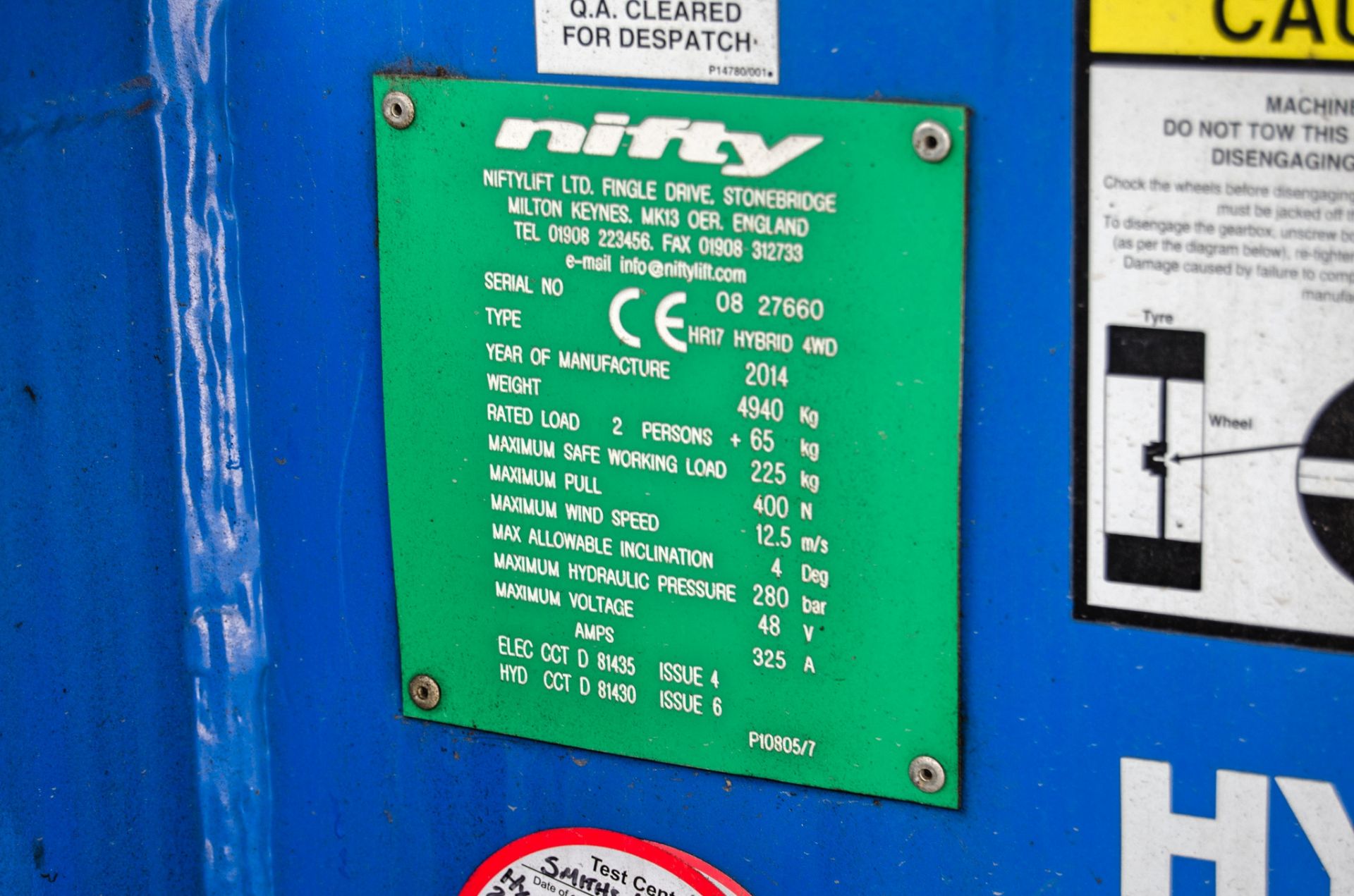 Nifty HR17 Hybrid battery electric/diesel 4WD articulated boom access platform Year: 2014 S/N: - Image 17 of 18