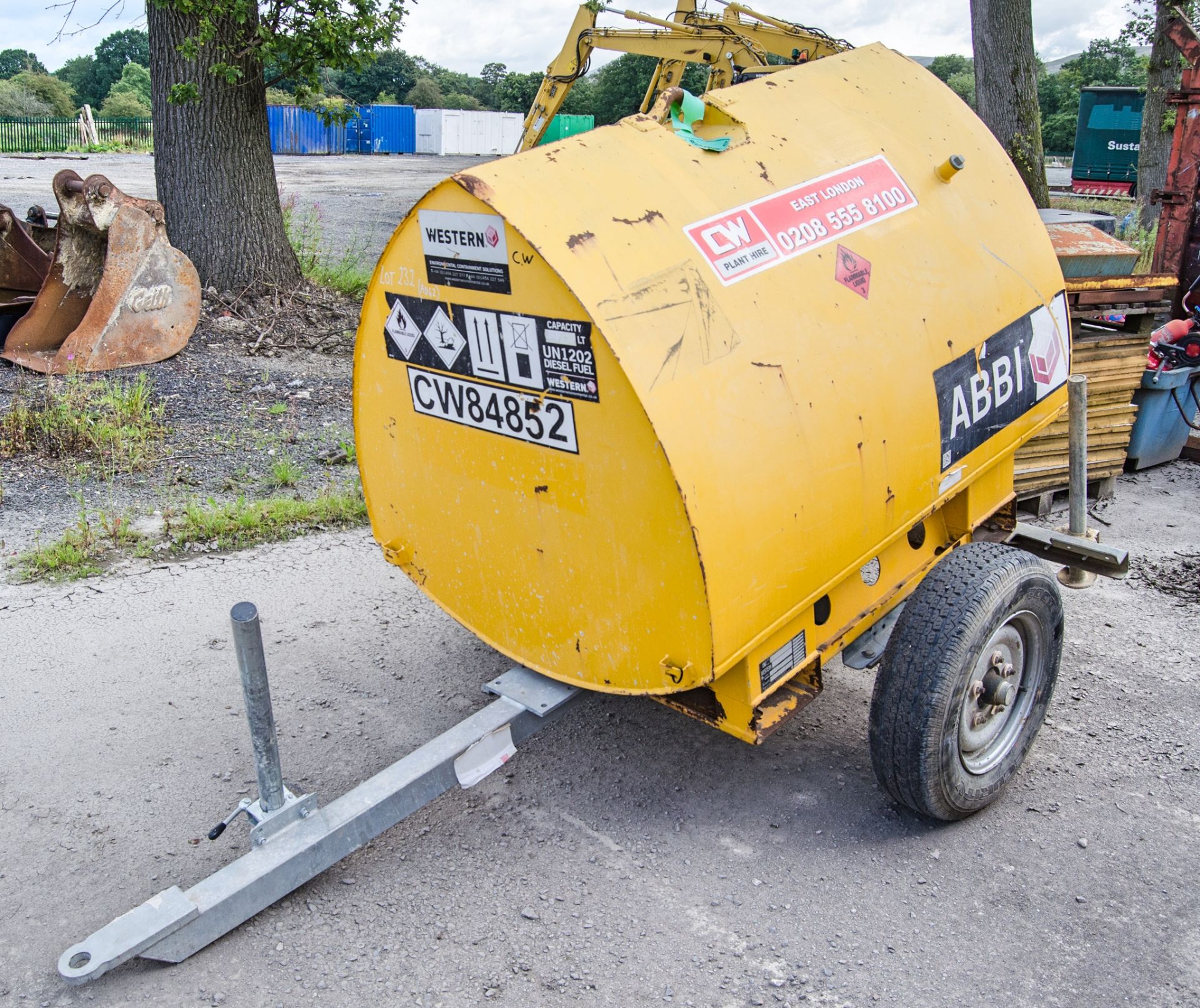 Western Abbi 950 litre site tow bunded fuel bowser c/w manual pump, delivery hose & nozzle CW84852