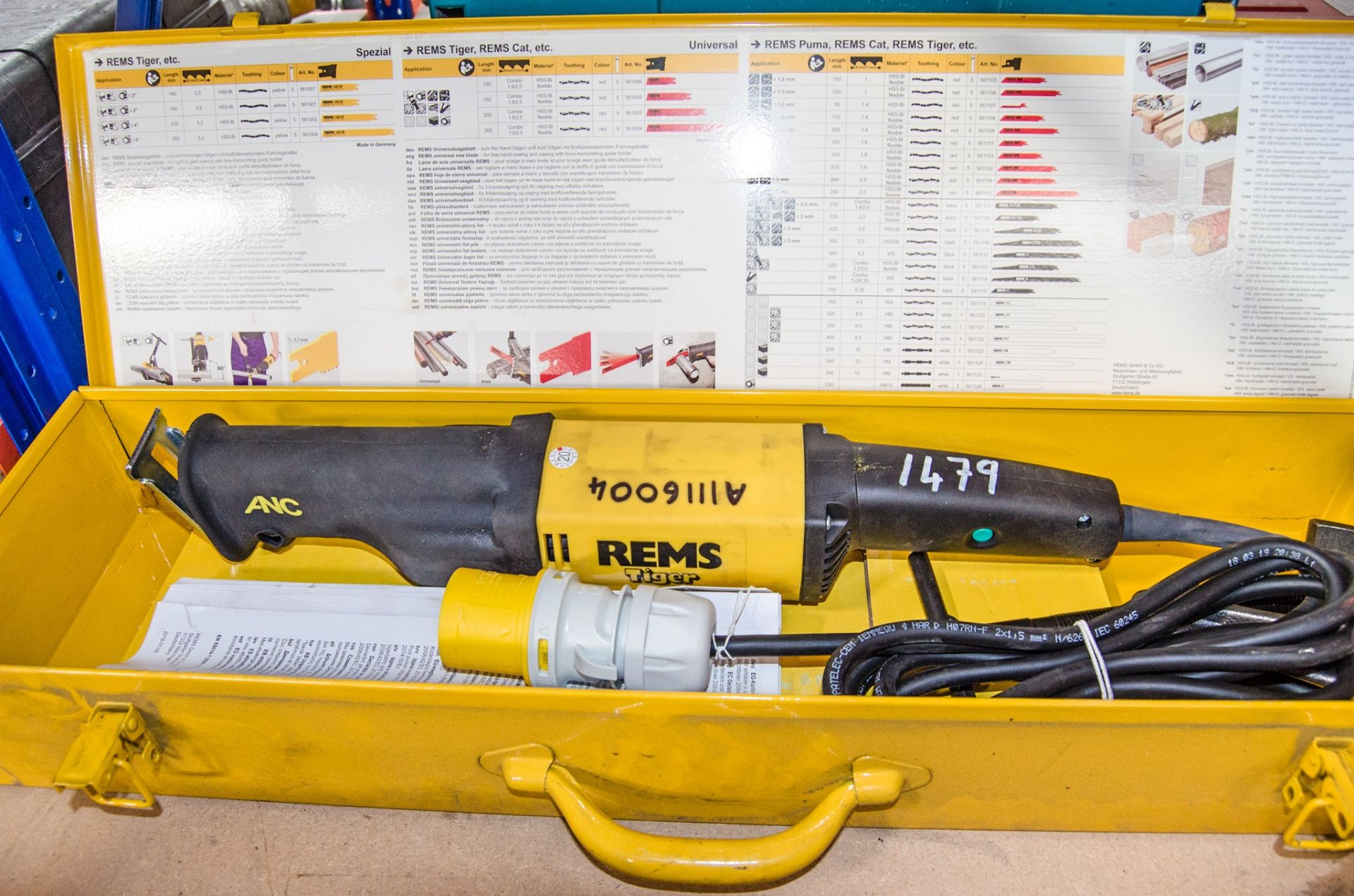 Rems Tiger 110v reciprocating saw c/w carry case A1116004