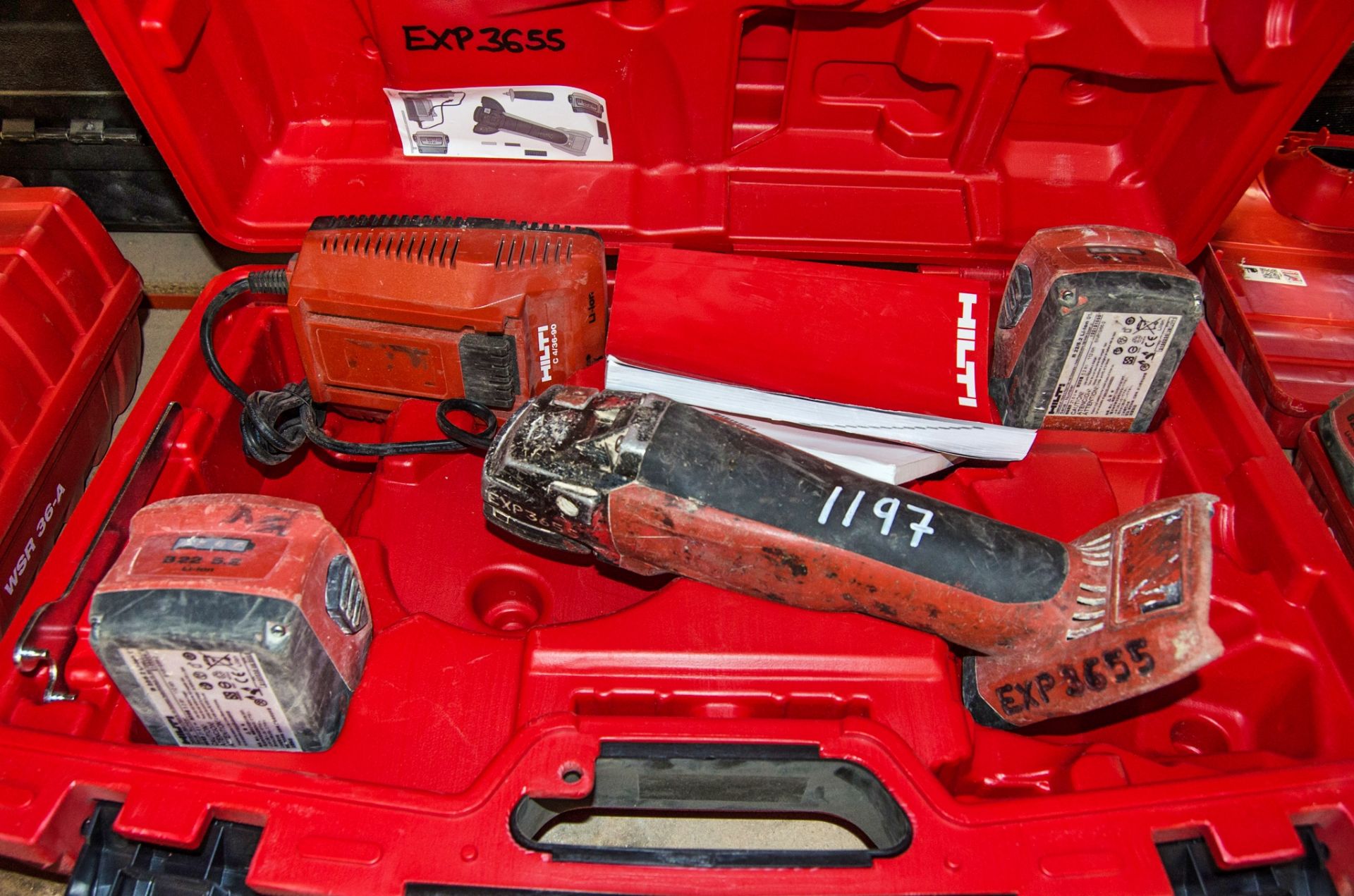 Hilti AG125-A22 22v cordless 125mm angle grinder c/w 2 batteries, charger and carry case EXP3655