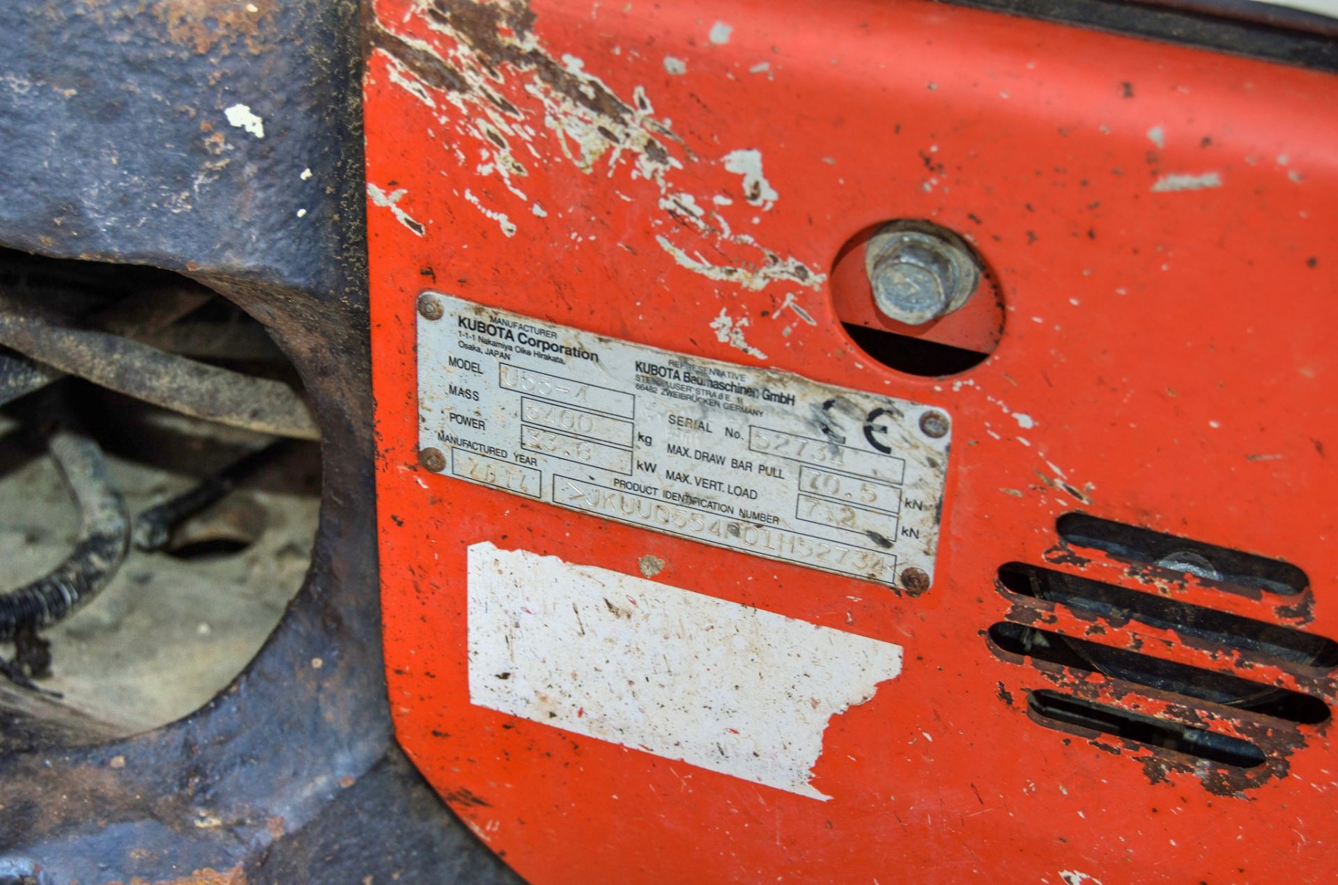 Kubota U55-4 5.5 tonne rubber tracked excavator Year: 2014 S/N: 52734 Recorded Hours: 3807 blade, - Image 27 of 27