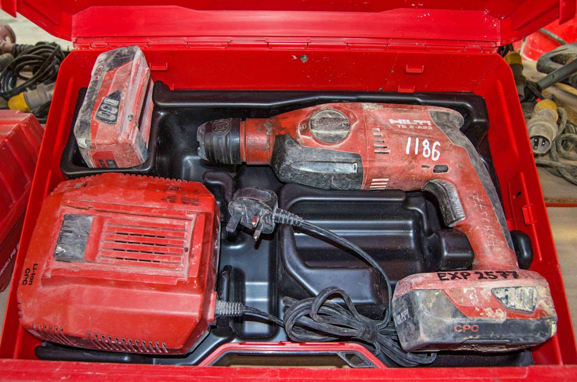 Hilti T2-A22 22v cordless SDS rotary hammer drill 2 batteries, charger and carry case EXP2577