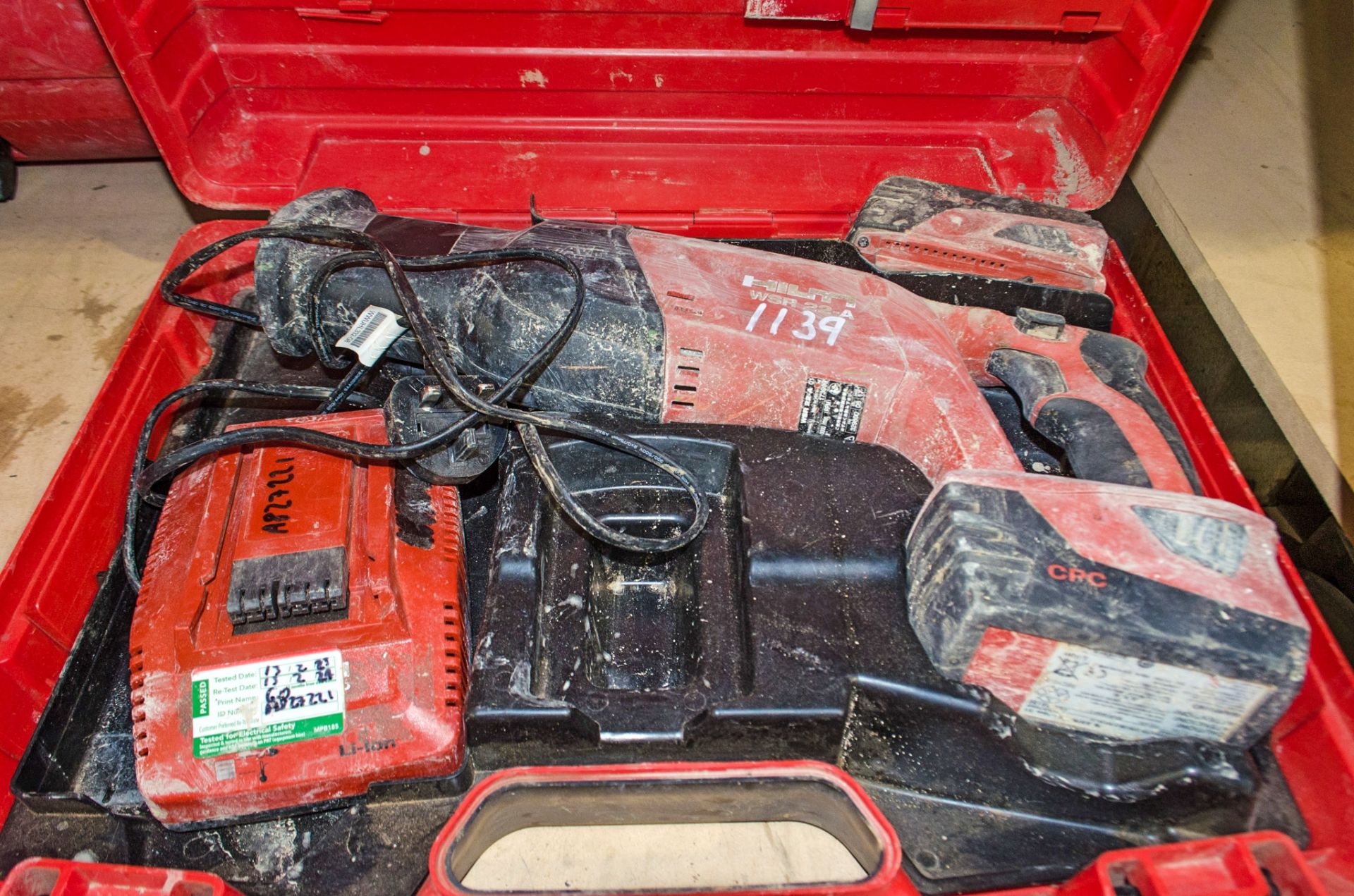 Hilti WSR 22-A 22v cordless reciprocating saw c/w 2 batteries, charger and carry case A827221