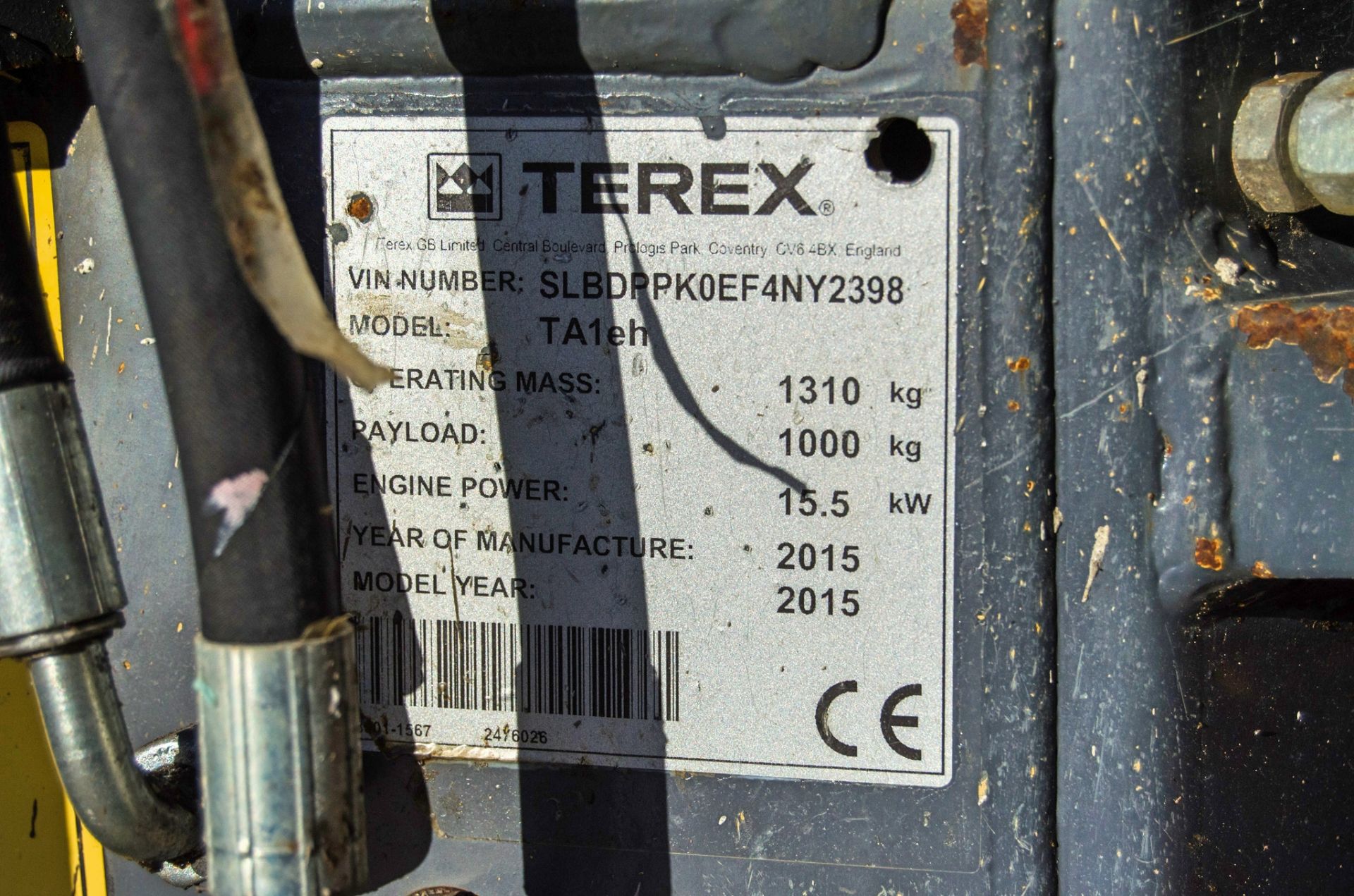 Terex TA1EH 1 tonne hi-tip dumper Year: 2015 S/N: EF4NY2398 Recorded Hours: 1369 S8956 - Image 24 of 24