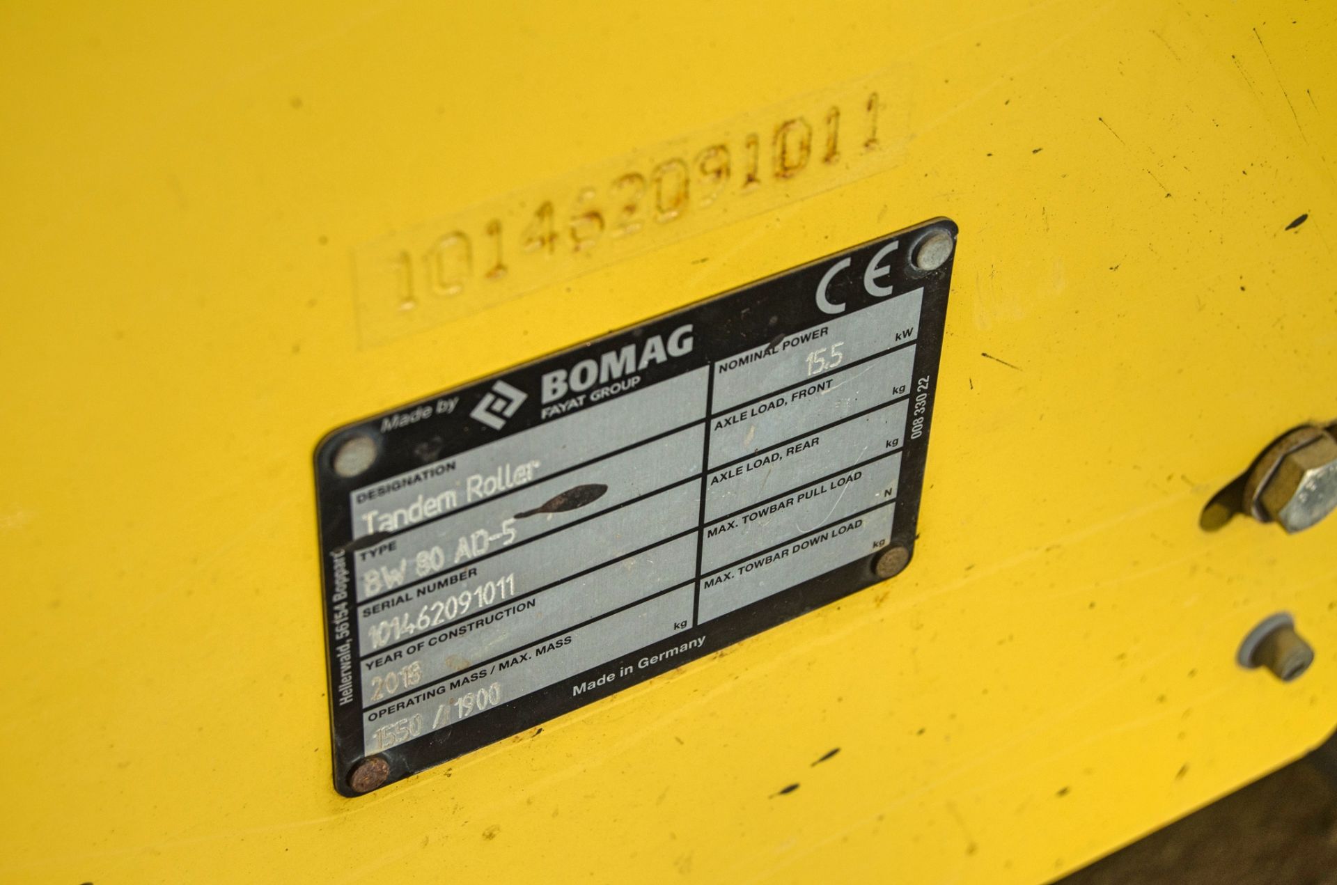 Bomag BW80 AD-5 double drum ride on roller Year: 2018 S/N: 2091011 Recorded Hours: 426 - Image 21 of 21