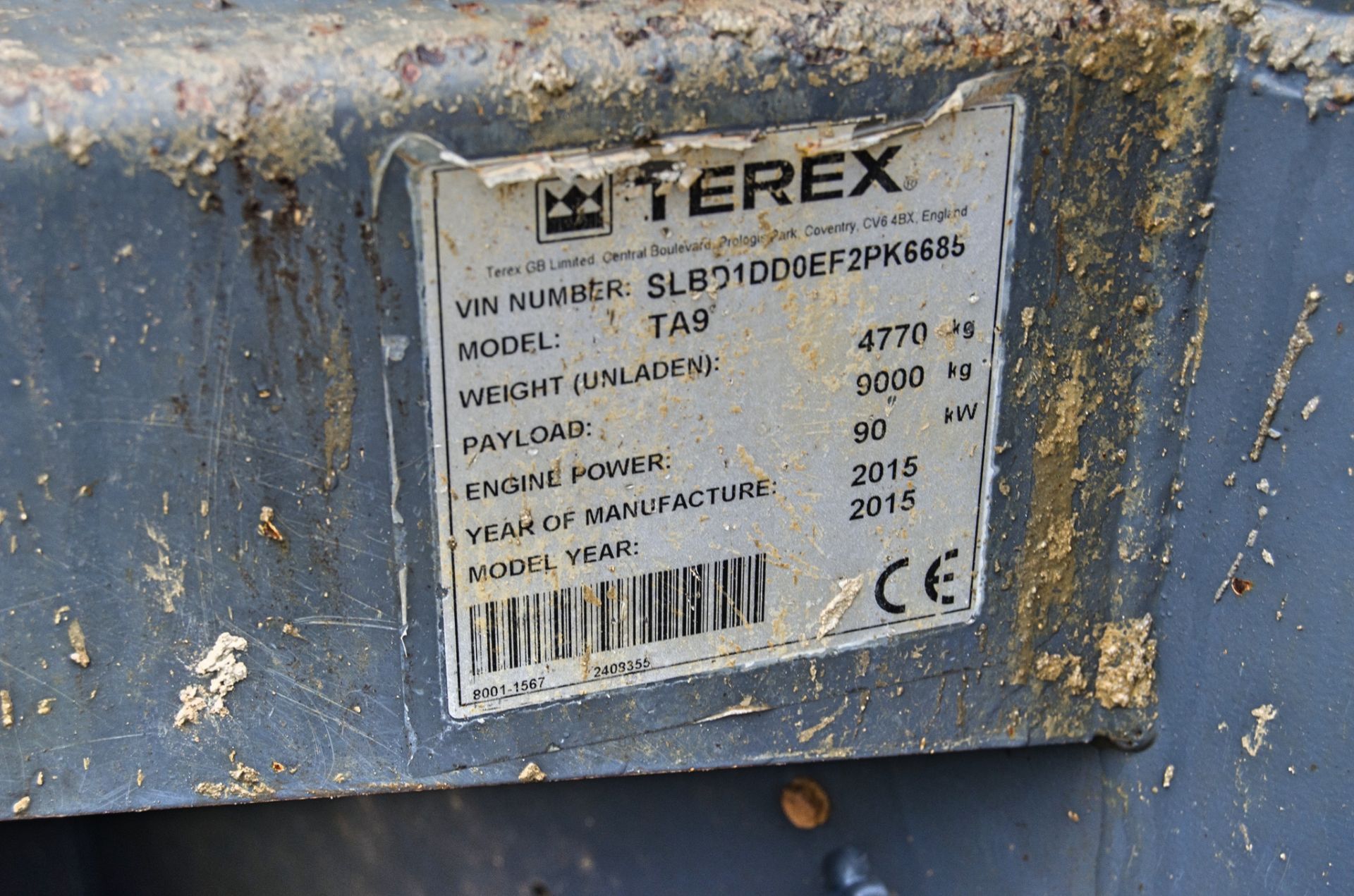 Terex TA9 9 tonne straight skip dumper Year: 2015 S/N: EF2PK6685 Recorded Hours: 3082 2002 - Image 23 of 23