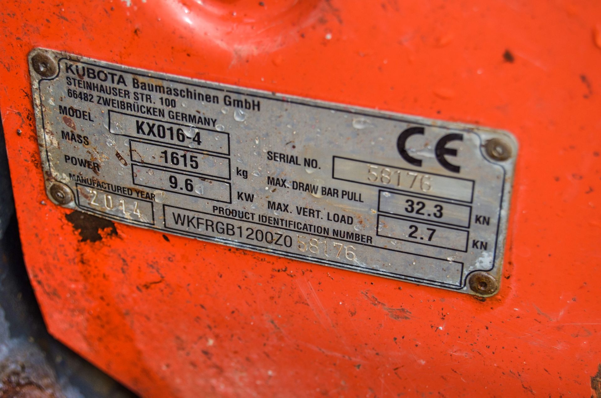Kubota KX016-4 1.5 tonne rubber tracked mini excavator Year: 2014 S/N: 58176 Recorded Hours: 2059 - Image 24 of 24