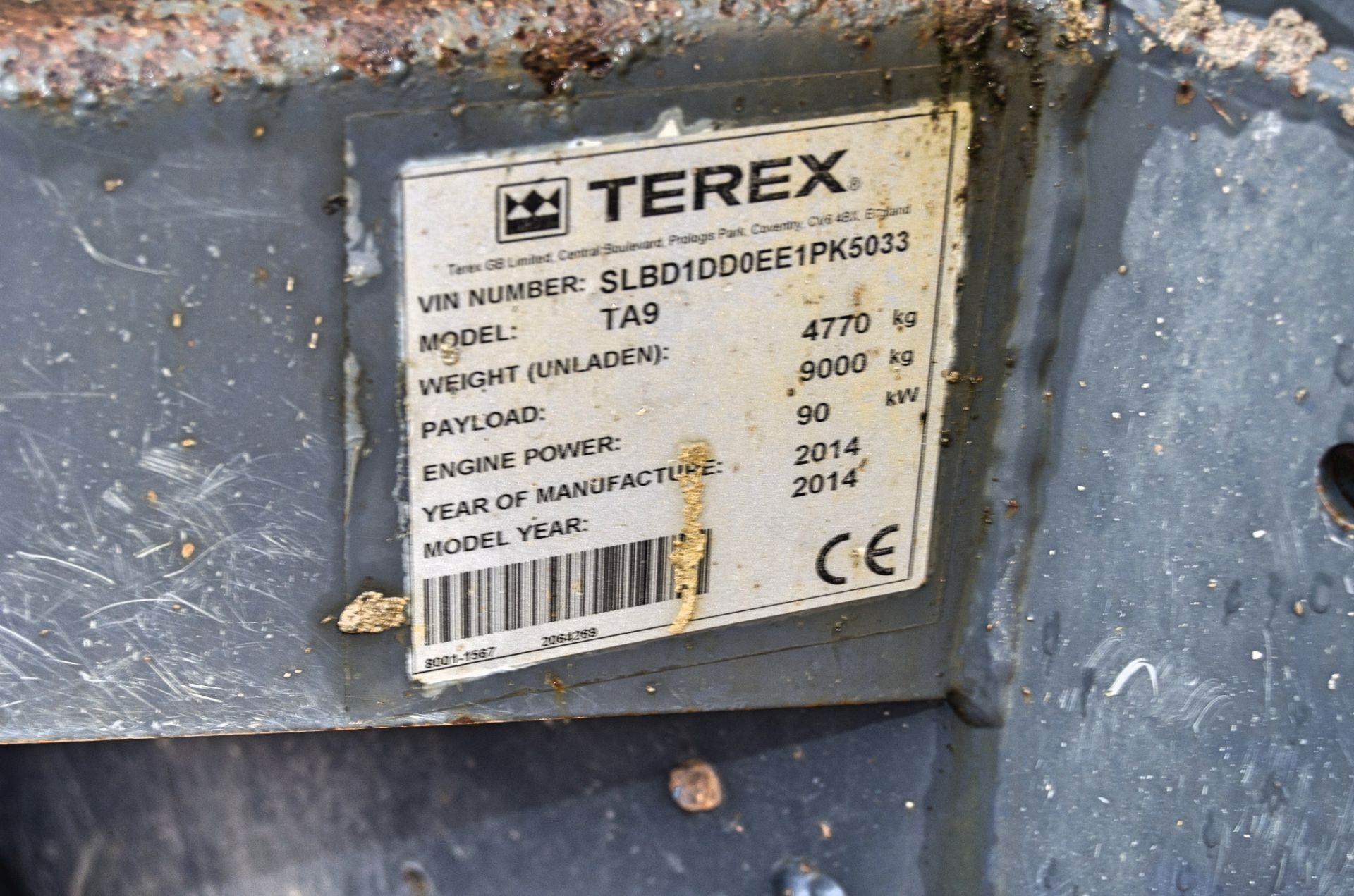 Terex TA9 9 tonne straight skip dumper Year: 2014 S/N: EE1PK5033 Recorded Hours: 3317 D1727 - Image 23 of 23