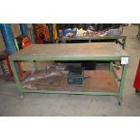 Fabricated steel mobile work bench Approx. 1950mm x 900mm x 925mm high ** Not including contents **