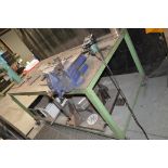 Fabricated steel mobile work bench Approx. 2000mm x 1015mm x 910mm high ** Not including vice or