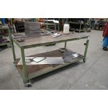 Fabricated steel mobile work bench Approx. 2000mm x 1000mm x 910mm high ** Not including