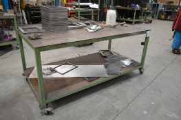 Fabricated steel mobile work bench Approx. 2000mm x 1000mm x 910mm high ** Not including