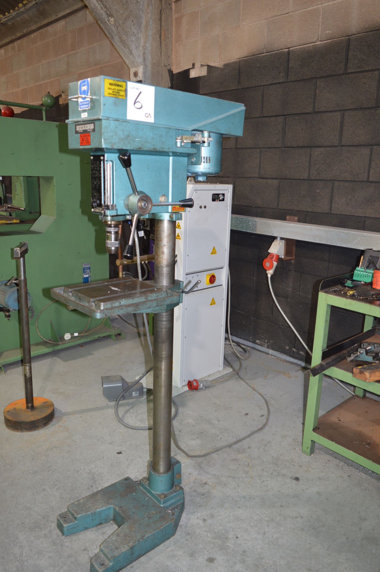 Meddings 400v MF4 pillar drill Speeds: 80-4800 S/N: 023840 c/w slotted rise and fall table