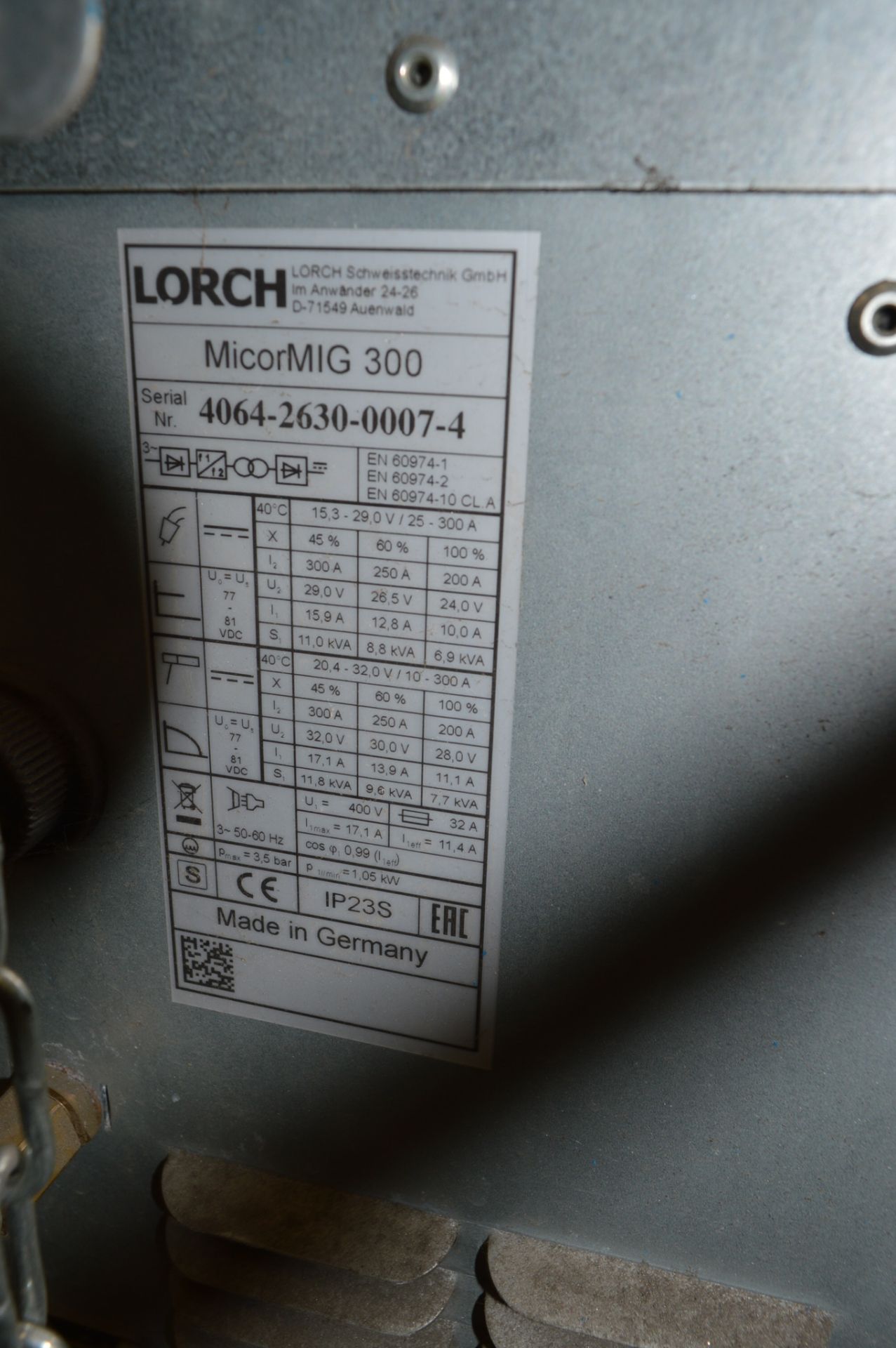 Lorch Micromig 300 MIG welder S/N: 4064-2630-0007-4 c/w torch, regulator and earth lead - Image 5 of 5