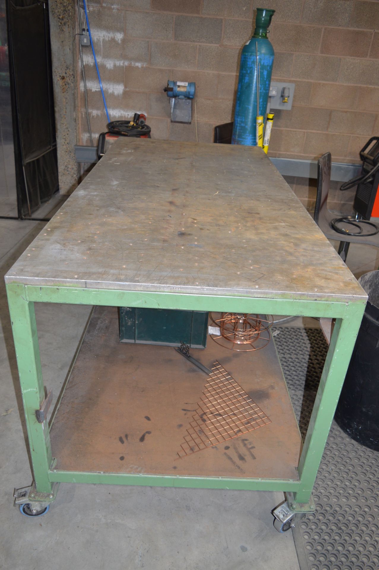 Fabricated steel mobile work bench Approx. 1950mm x 900mm x 925mm high ** Not including contents ** - Image 2 of 2