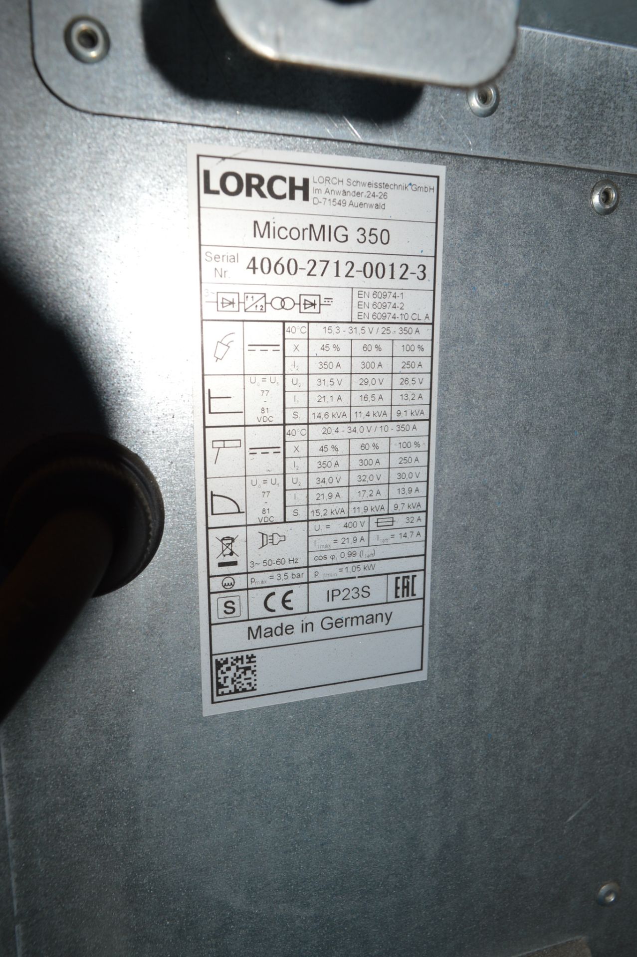 Lorch Micromig 350 MIG welder S/N: 4060-2712-0012-3 c/w torch, regulator and earth lead ** Not - Image 5 of 5