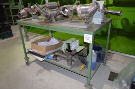 Fabricated steel mobile work bench Approx. 1500mm x 900mm x 960mm high ** Not including contents **