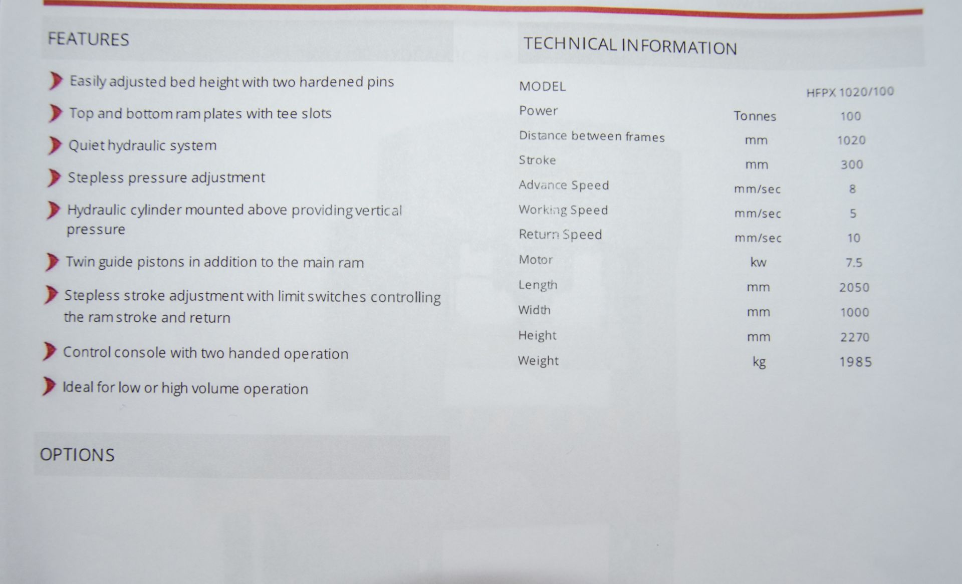 Morgan Rushworth HFPX 1020/100 universal H frame hydraulic press Distance between columns approx. - Image 7 of 7