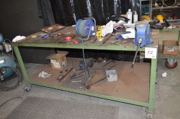 Fabricated steel mobile work bench Approx. 2000mm x 1010mm x 915mm high c/w Irwin Record No 23