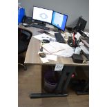 Curved workstation Approx. 1800mm x 1100mm c/w 3 drawer pedestal ** Not including contents **