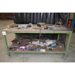 Fabricated steel mobile work bench Approx. 1950mm x 900mm x 925mm high ** Not including contents **