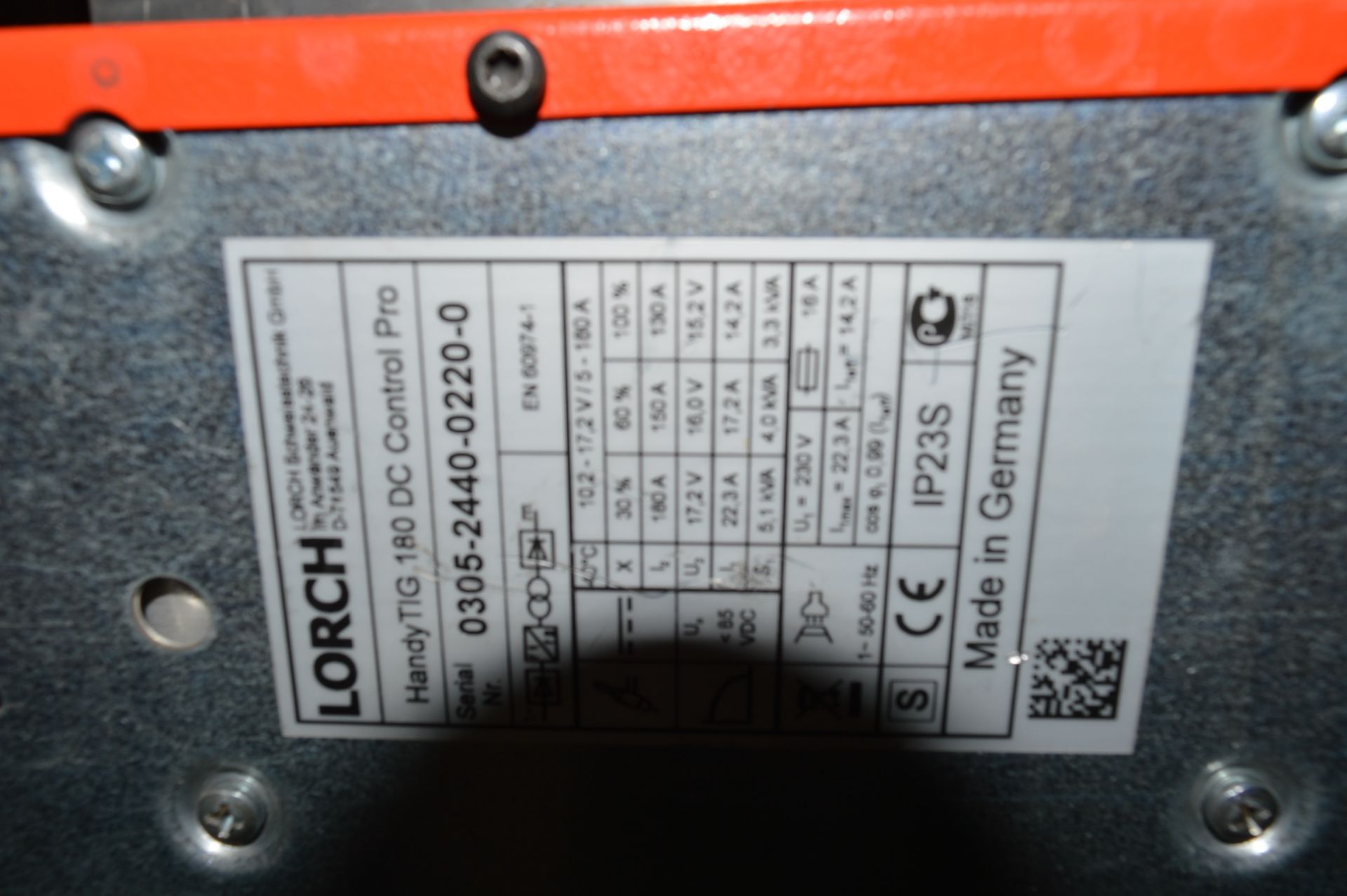Lorch Handytig 180DC Control Pro TIG welder S/N: 0305-2440-0220-0 c/w torch, regulator and earth - Image 3 of 3