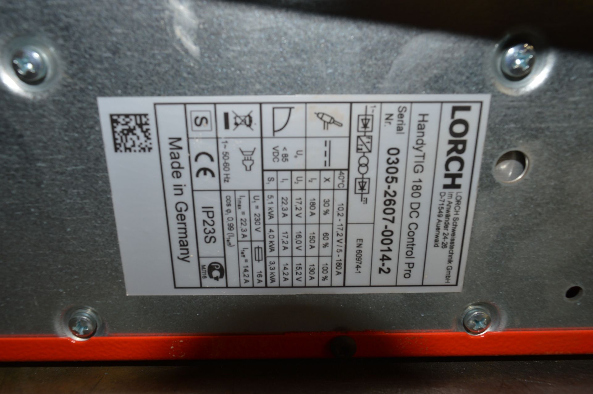 Lorch Handytig 180DC Control Pro TIG welder S/N: 0305-2607-0014-2 c/w torch, regulator and earth - Image 3 of 3