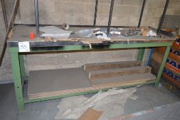 Fabricated steel work bench Approx. 2280mm x 620mm x 910mm high ** Not including contents **