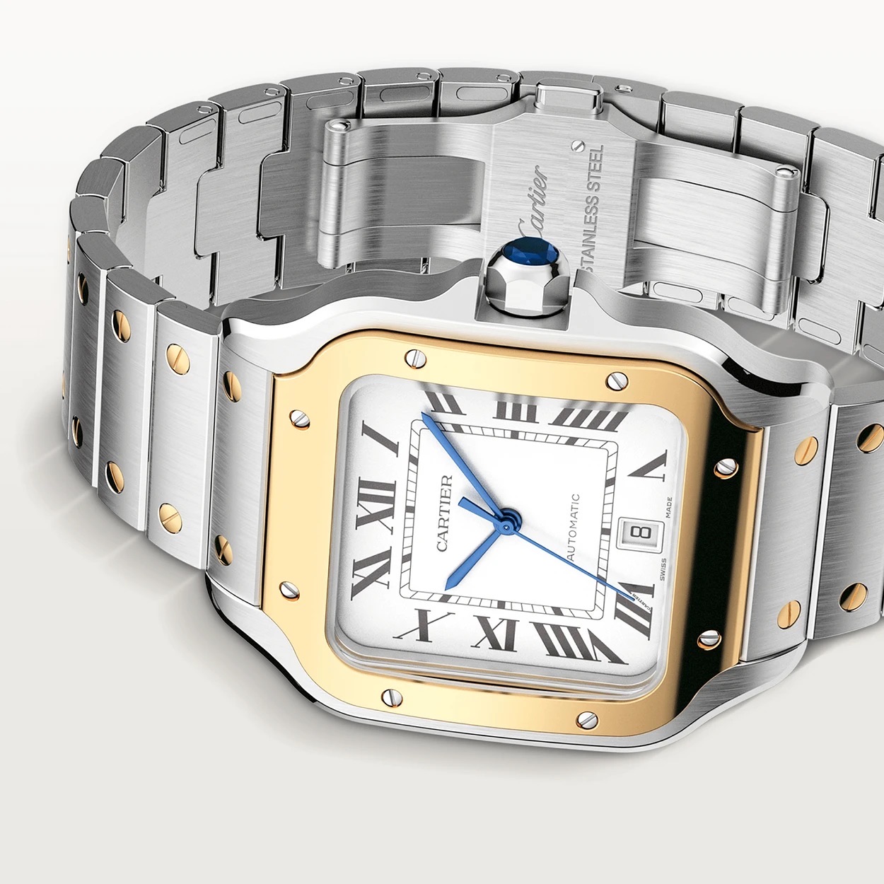 Cartier Santos De Cartier Large Model - Automatic Movement - Yellow Gold Stainless Steel White Dial - Bild 4 aus 12