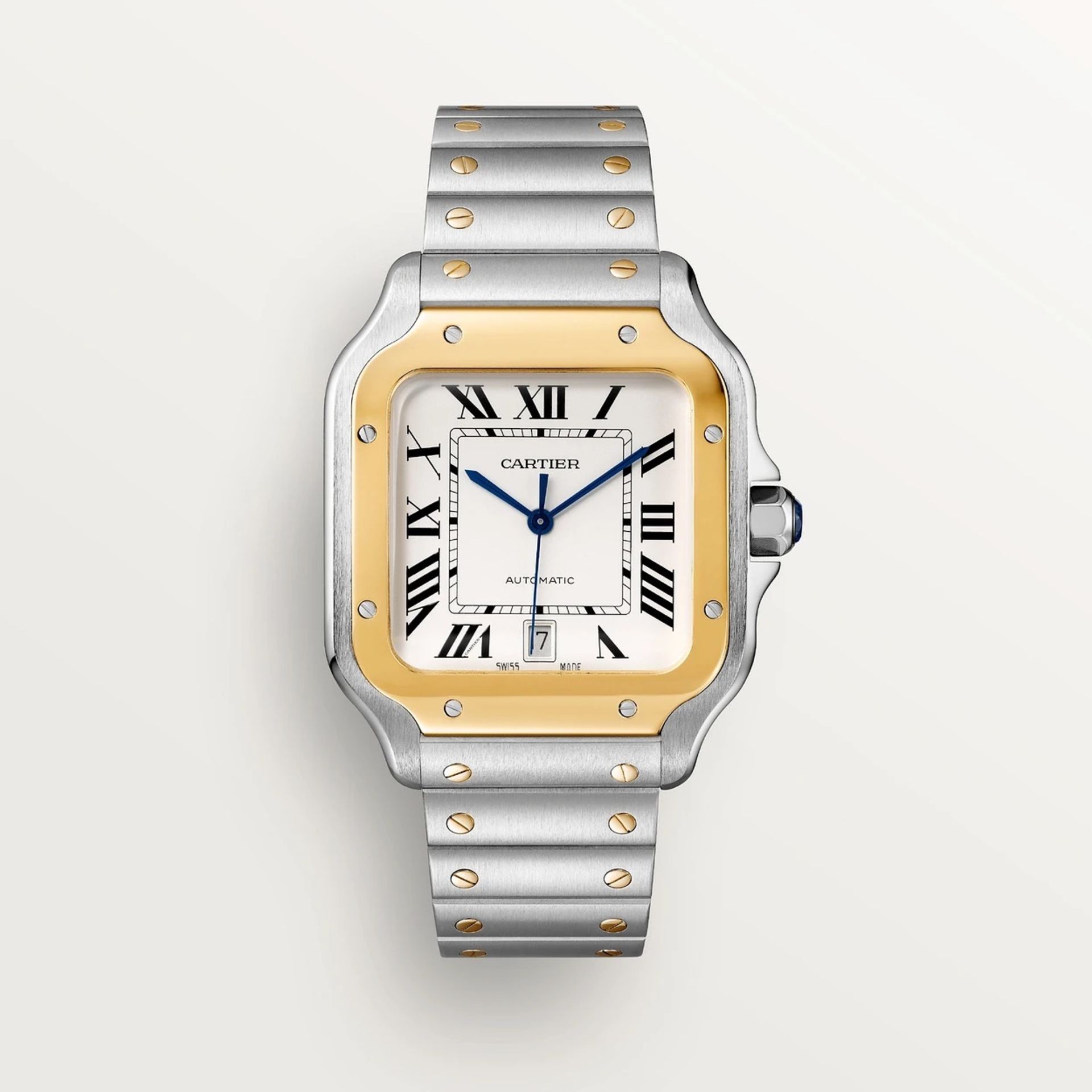 Cartier Santos De Cartier Large Model - Automatic Movement - Yellow Gold Stainless Steel White Dial