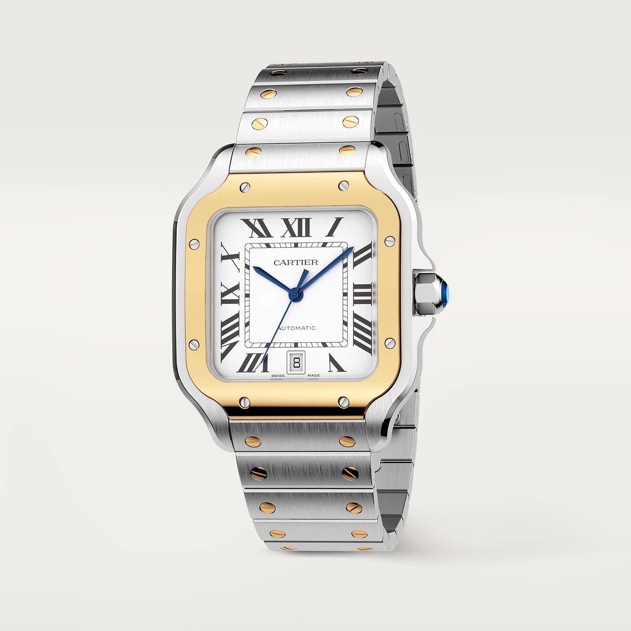 Cartier Santos De Cartier Large Model - Automatic Movement - Yellow Gold Stainless Steel White Dial - Bild 2 aus 12