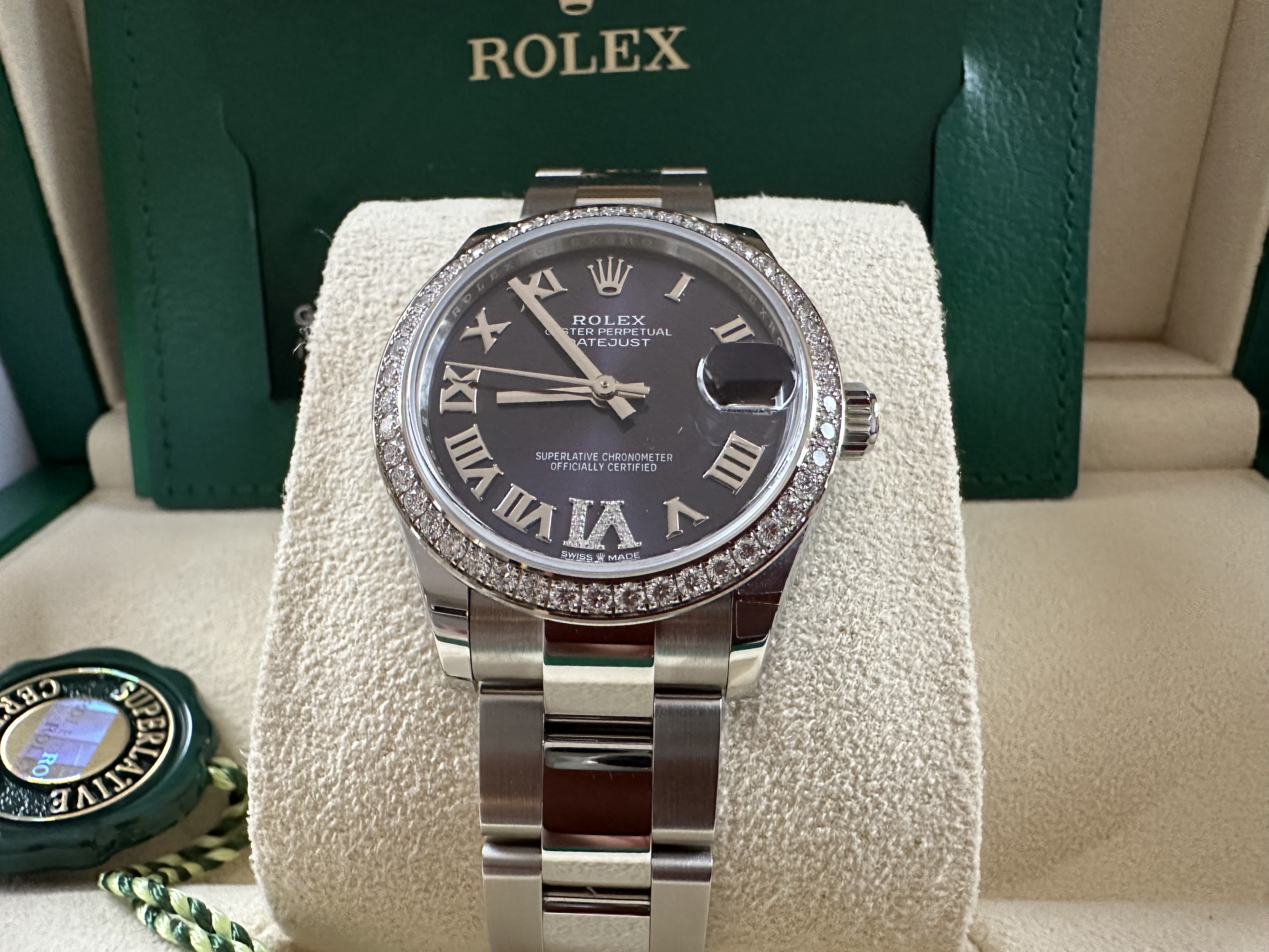 Rolex Oyster Perpetual DateJust 31mm OysterSteel & White Gold Aubergine Diamond Dial - Diamond Bezel - Bild 4 aus 13