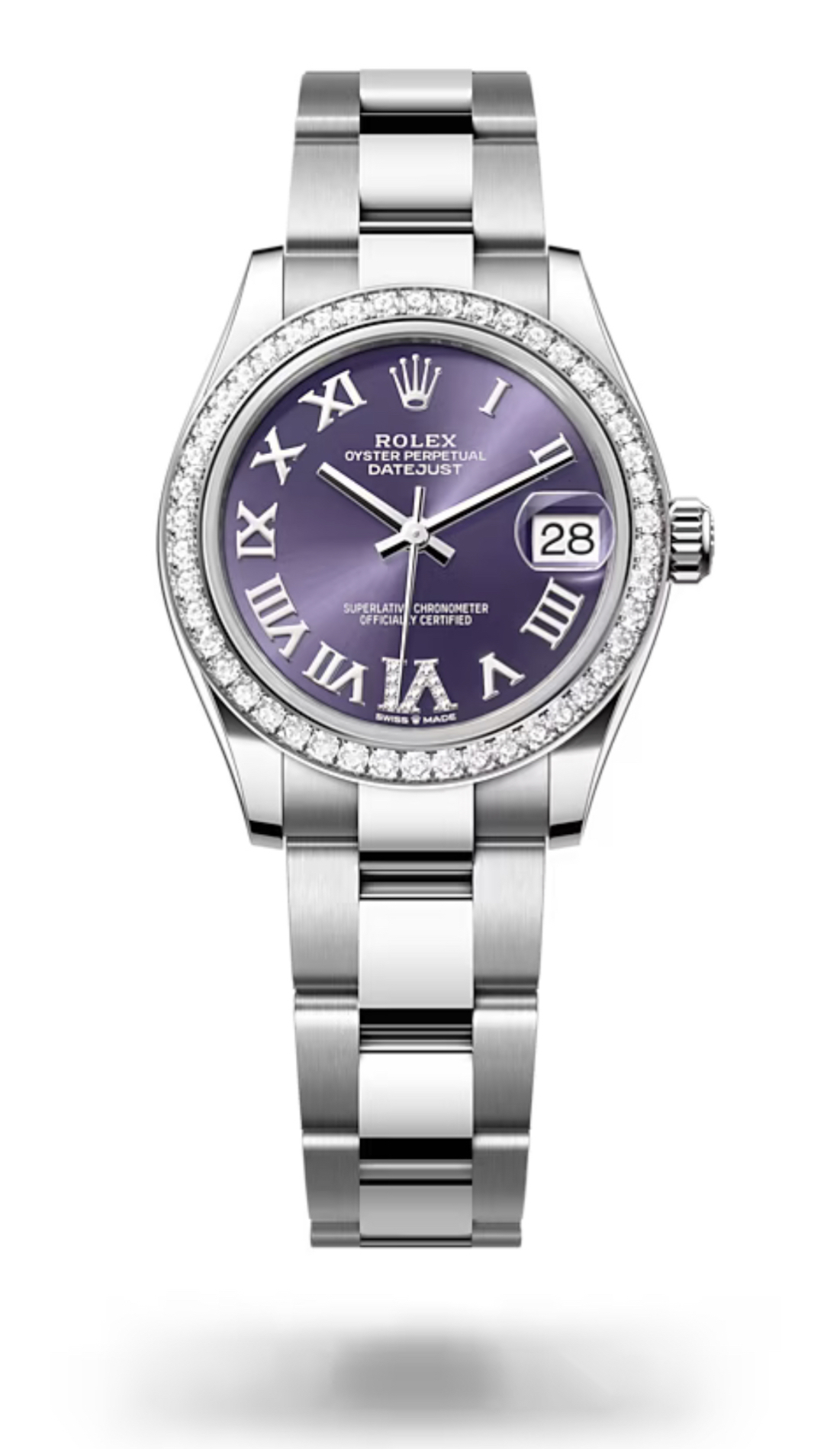 Rolex Oyster Perpetual DateJust 31mm OysterSteel & White Gold Aubergine Diamond Dial - Diamond Bezel