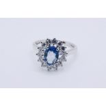** ON SALE ** Blue 1.48 carat Natural Ceylon Sapphire And Diamond 18kt white gold ring