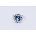 Blue 1.95 carat Natural Ceylon Sapphire And Diamond 18kt white gold ring