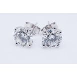 ** ON SALE ** Round Brilliant Cut 4.04 Carat Diamond Earrings Set in 18kt White Gold - F Colour