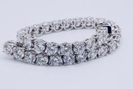 Round Brilliant Cut 14 Carat Diamond Tennis Bracelet D Colour VVS Clarity - 18Kt White Gold - IGI