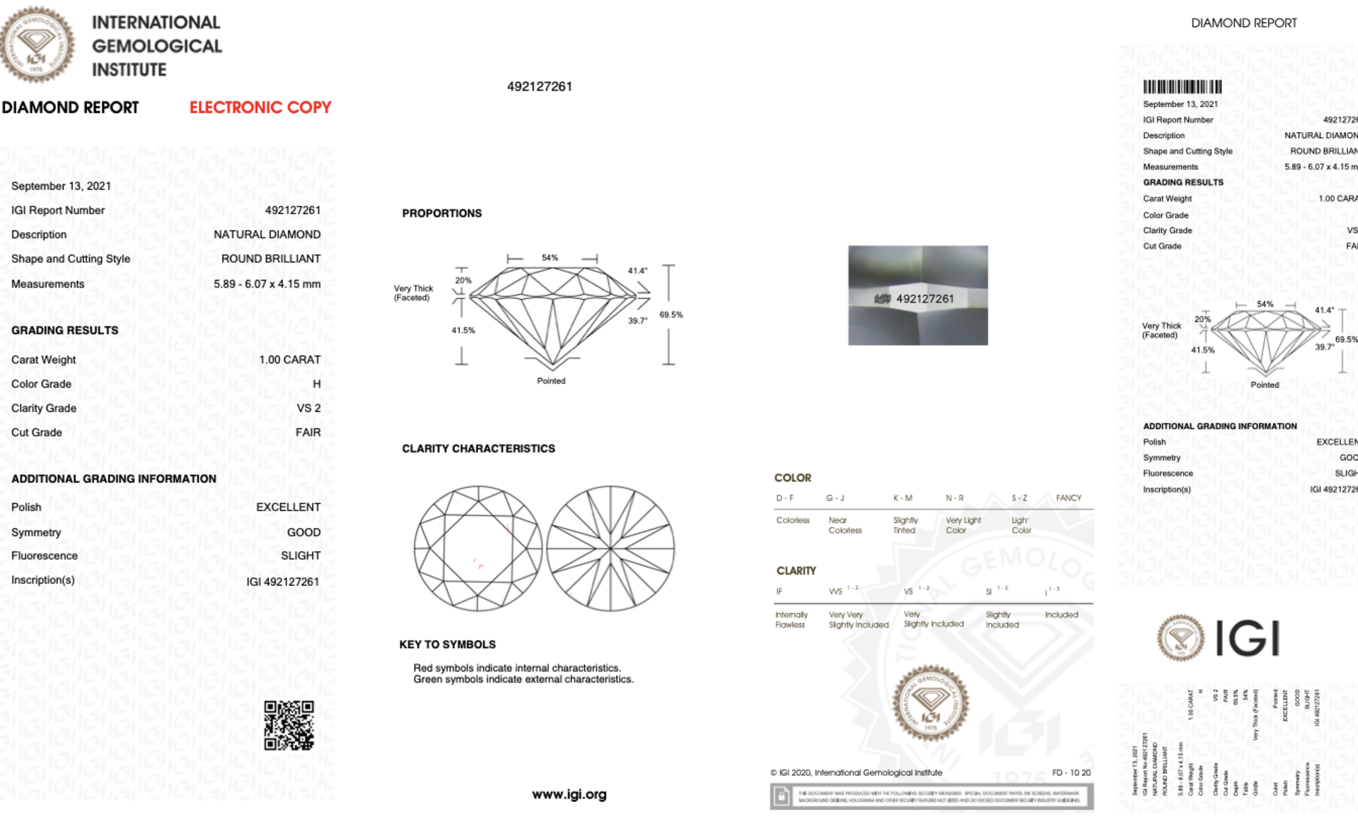 Round Brilliant Cut Natural Diamond Ring 1.00 Carat H Colour VS2 Clarity EX GD - IGI - Bild 3 aus 4