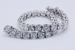 Round Brilliant Cut 14 Carat Diamond Tennis Bracelet D Colour VVS Clarity - 18Kt White Gold - IGI