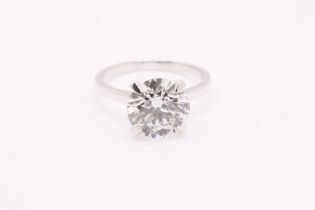 **ON SALE **Round Brilliant Cut 3.43 Carat Diamond 18Kt White Gold Ring G Colour SI1 Clarity ID EX