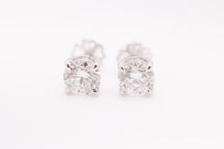 **ON SALE **Round Brilliant Cut 2.00 Carat Diamond Earrings Set in 18kt White Gold - F Colour VS1