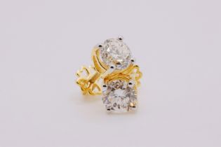 Brilliant Cut 2.15 Carat Diamond Earrings Set in 18kt Yellow Gold - F Colour VVS Clarity