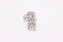 Round Brilliant Cut 3.05 Carat Diamond Earrings Set in 18kt White Gold - E Colour VVS2 Clarity