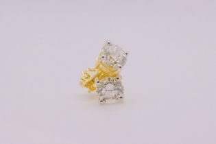 ** ON SALE ** Brilliant Cut 2.15 Carat Diamond Earrings Set in 18kt Yellow Gold - F Colour