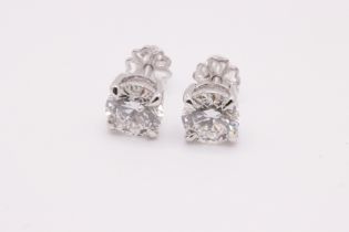 ** ON SALE ** Round Brilliant Cut 3.05 Carat Diamond Earrings Set in 18kt White Gold - E Colour