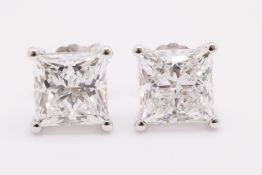 ** ON SALE **Princess Cut 4.16 Carat Diamond Earrings Set in 18kt White Gold - E Colour VVS2 Clarity