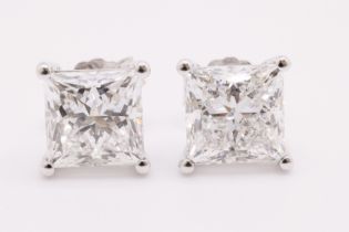 ** ON SALE **Princess Cut 4.16 Carat Diamond Earrings Set in 18kt White Gold - E Colour VVS2 Clarity